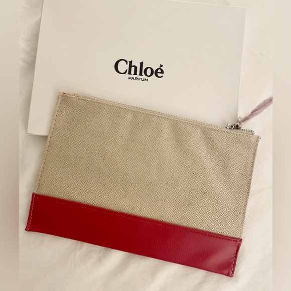NWT Chloé Beige and Red Canvas Pouch - Picture 4 of 4